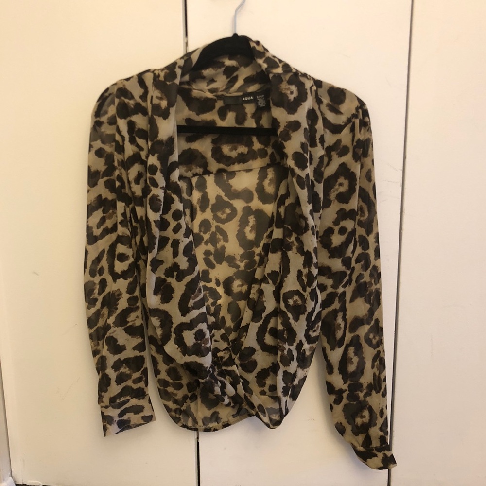 Aqua silk long sleeves top